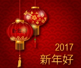 lantern with chinese new year red background vector 08