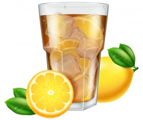 lemon with tea and Ice cubes vector