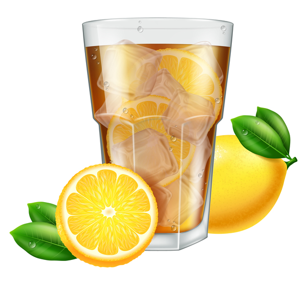lemon with tea and Ice cubes vector