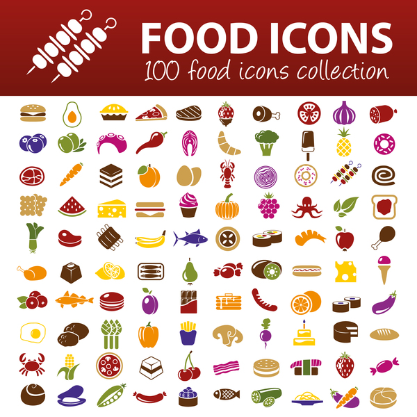 100 kind food icons
