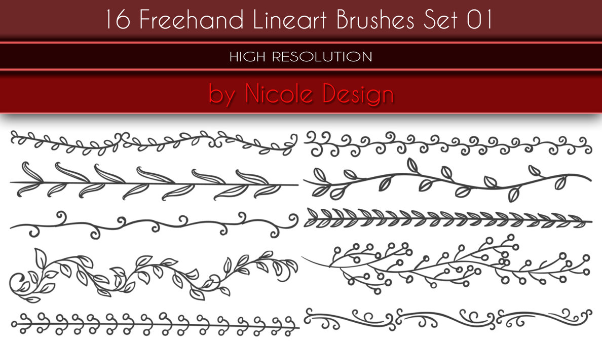 16 Kind hand drawn lineart  photoshop brushes