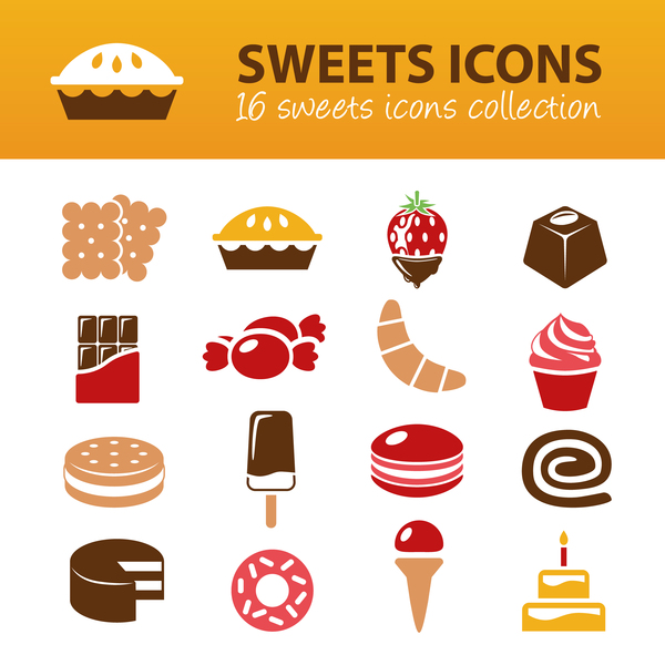 16 Kind sweet icons set