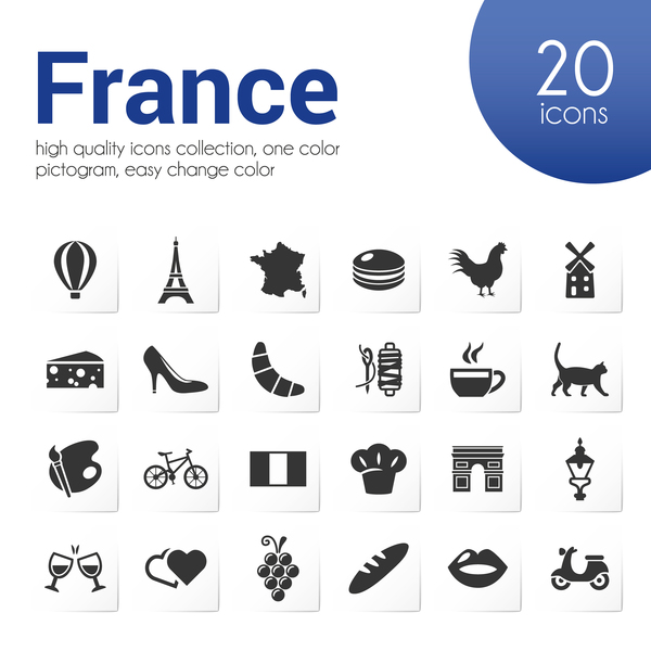 20 kind france icons set