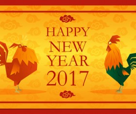 Happy new year 2017 background with rooster vector 01