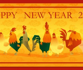 Happy new year 2017 background with rooster vector 02