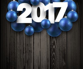 2017 blue christmas ball with wooden background vector