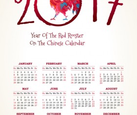 2017 chinese calendar with red rooster vector 02