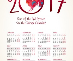 2017 chinese calendar with red rooster vector 03