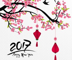 2017 chinese new year background with flowers vector 01