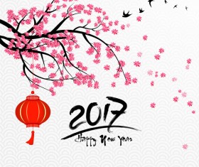 2017 chinese new year background with flowers vector 02