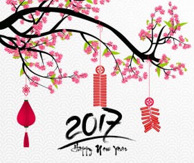 2017 chinese new year background with flowers vector 03