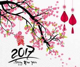 2017 chinese new year background with flowers vector 04