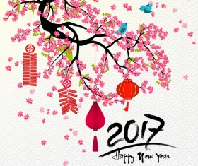 2017 chinese new year background with flowers vector 05