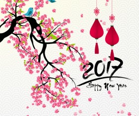 2017 chinese new year background with flowers vector 06