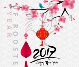 2017 chinese new year of rooster with flowers vector 01