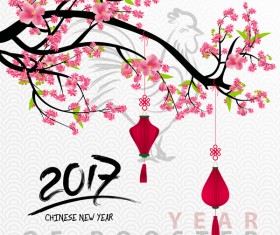2017 chinese new year of rooster with flowers vector 03