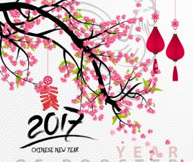 2017 chinese new year of rooster with flowers vector 04