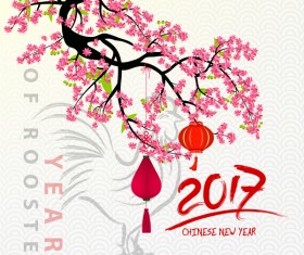 2017 chinese new year of rooster with flowers vector 05