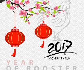 2017 chinese new year of rooster with flowers vector 06