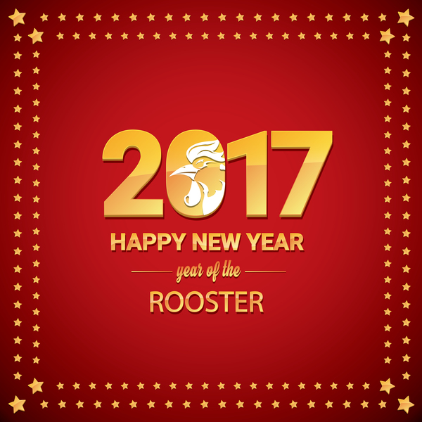 2017 chinese new year of rooster with stars frame vector 01