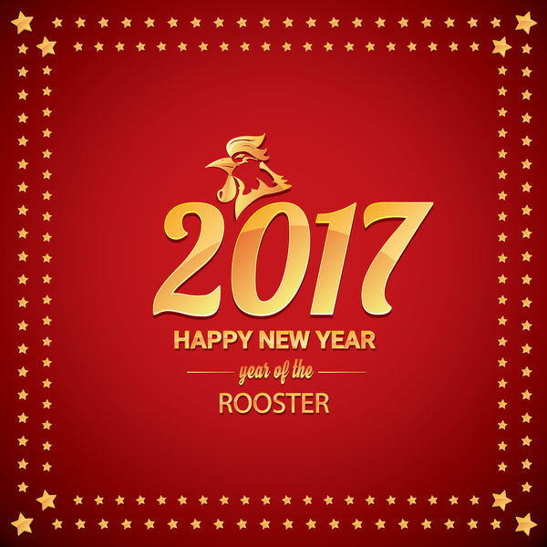 2017 chinese new year of rooster with stars frame vector 04