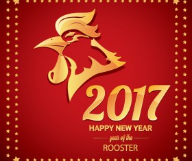 2017 chinese new year of rooster with stars frame vector 05