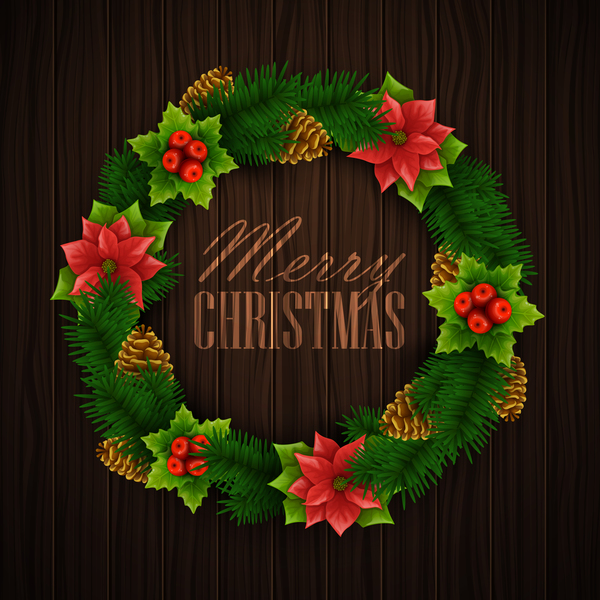 2017 christmas frame with wooden background vectors material