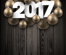 2017 golden christmas ball with wooden background vector