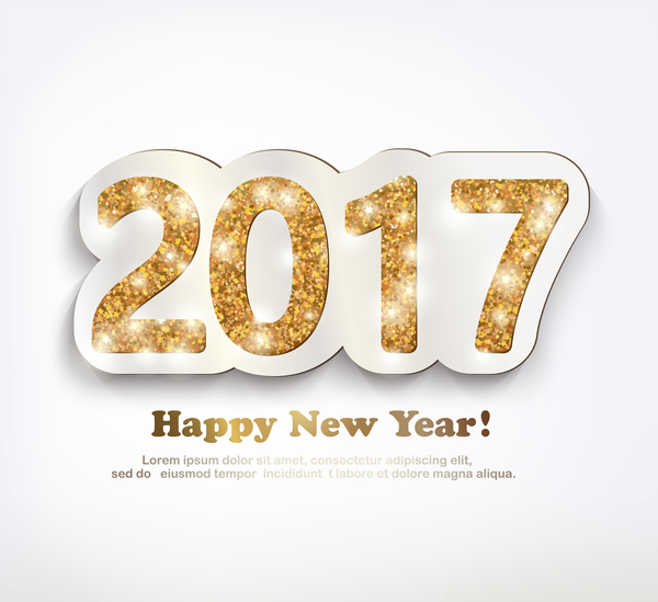 2017 new year golden glitter text with white background vector 01