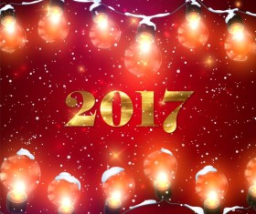 2017 new year red background with light bulb vector