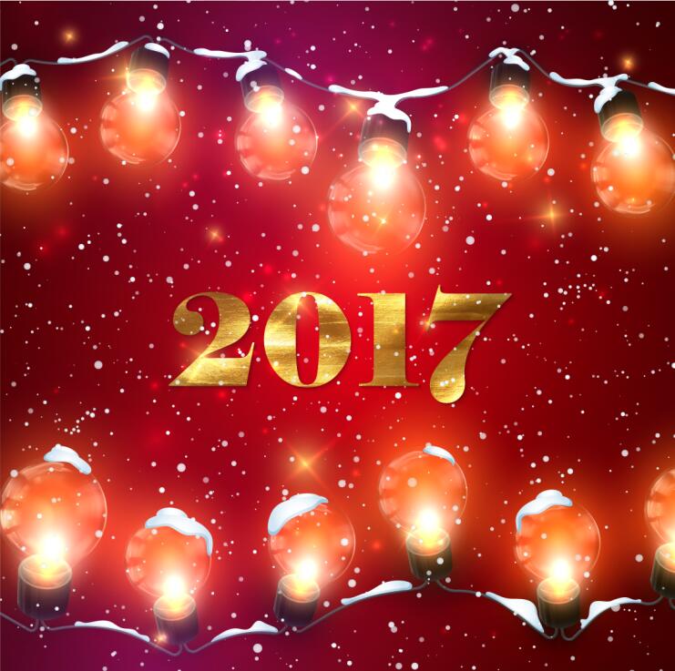 2017 new year red background with light bulb vector