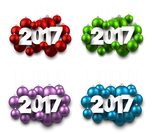 2017 new year with colored christmas ball vector 01