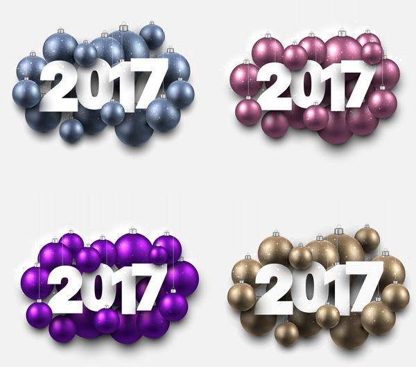 2017 new year with colored christmas ball vector 02