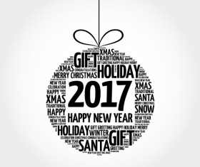 2017 new year with word cloud christmas ball vector