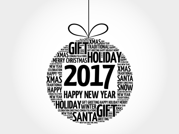 2017 new year with word cloud christmas ball vector