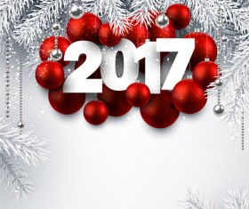 2017 red christmas ball with new year shining background vector 02