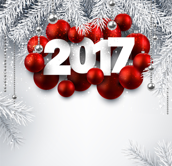 2017 red christmas ball with new year shining background vector 02