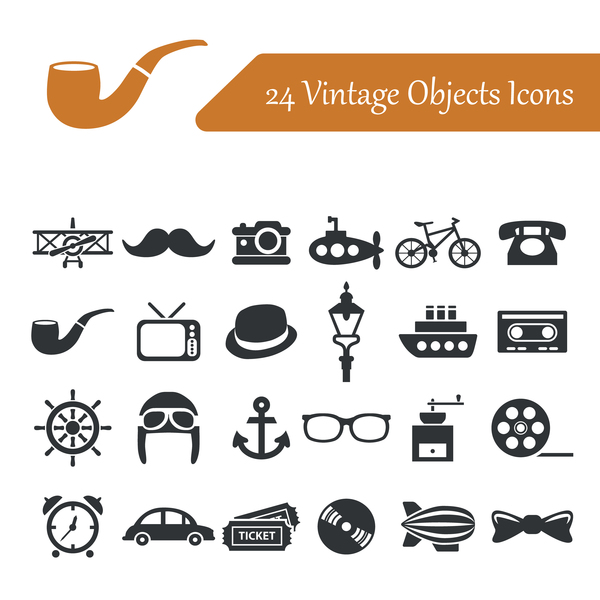 24 kind vintage objects icons