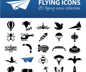 25 kind flying icons set