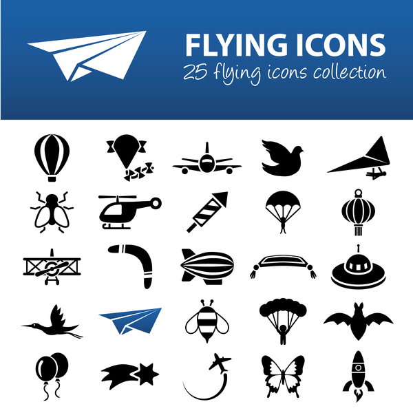 25 kind flying icons set