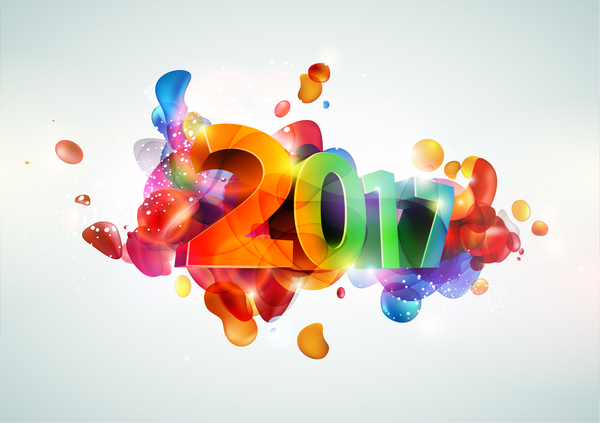 3D colorful 2017 with abstract elements vector