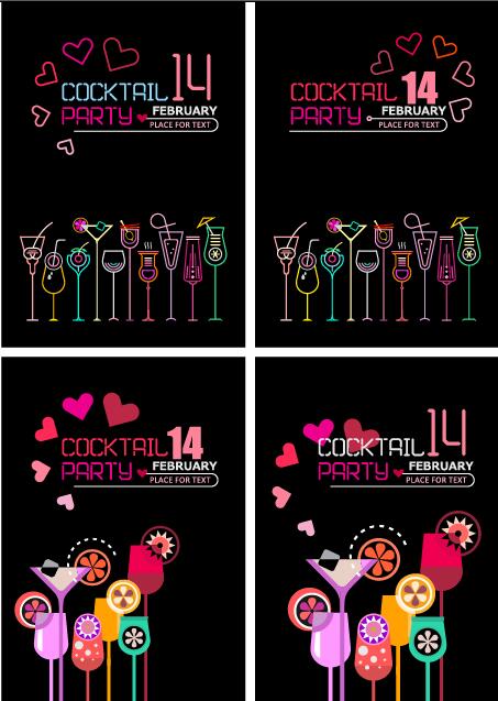 4 kind valentines day cocktail party flyer template vector