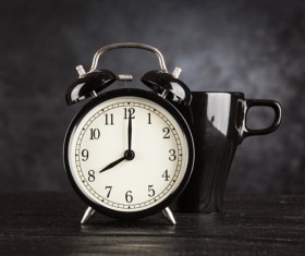 Alarm clock and A cup of coffee Stock Photo 05