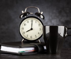 Alarm clock and A cup of coffee Stock Photo 06