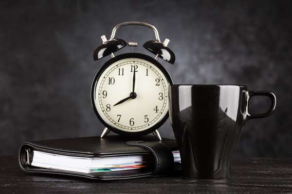 Alarm clock and A cup of coffee Stock Photo 06