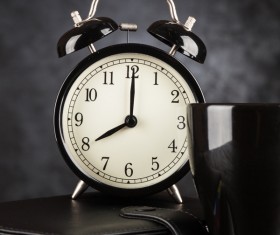 Alarm clock and A cup of coffee Stock Photo 07
