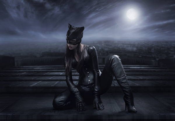 Amazing catwoman hunting at night Stock Photo