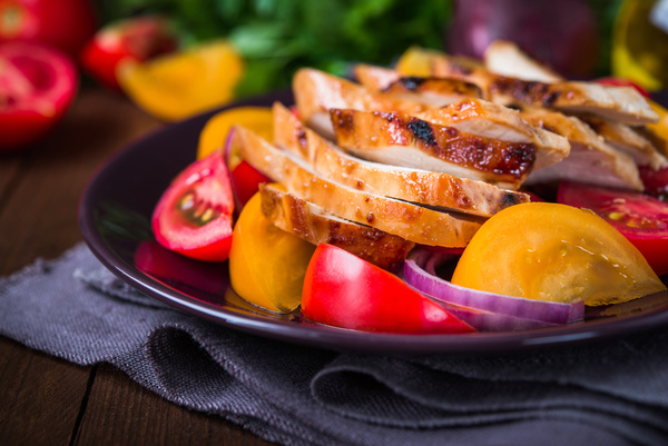 Barbecue, tomato, onion Stock Photo
