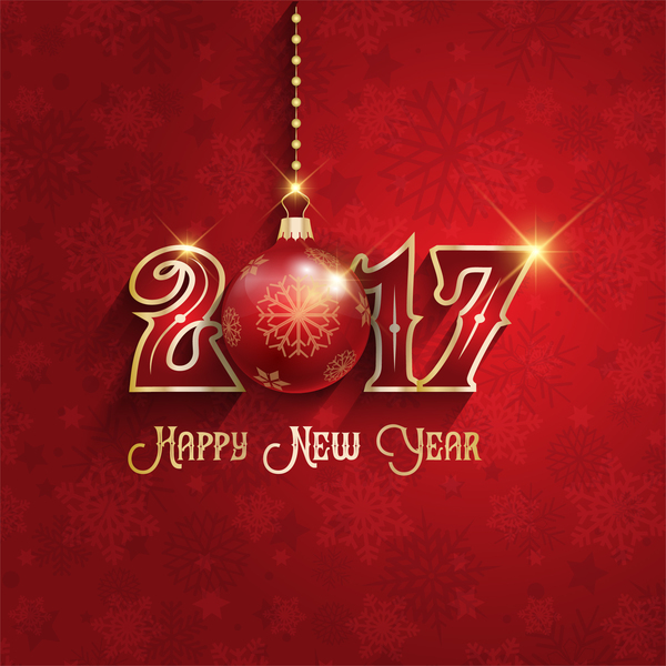 Beautiful 2017 new year design with red background vector