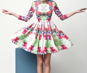 Beautiful woman wearing flower skirt Stock Photo